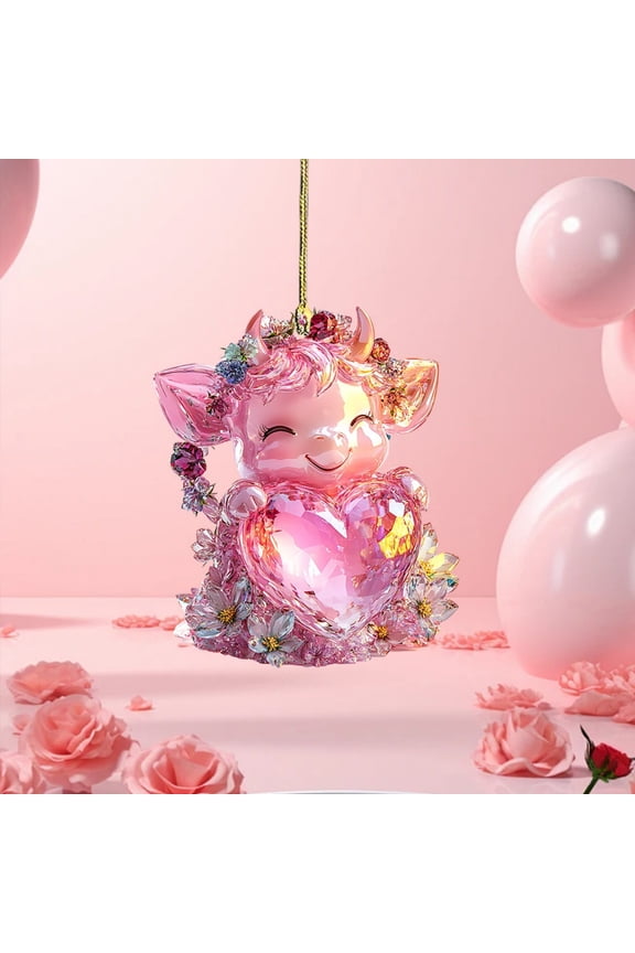 Acrylic Cow Smile Doll Keychain, Cute Small Pendant for Car Rearview Mirror, Backpack Accessories Ornament (3.1" x 2.7", Multicolor)