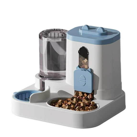 Btomtd Automatic Cat Feeder and Water Dispenser 2 In 1 Combo, Large Capacity Self Feeding Cat Bowl for Puppies and Medium Sized Dogs, Cat Food Dispenser for Household Pets, Blue