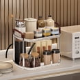 thumbnail image 1 of Btomtd Bathroom Cosmetics Organizer and Desktop Display Rack, 2-Tier Storage Shelf for Cups and Ornaments, Countertop Vanity Shelving Unit 12"W x 8"D x 8"H, Brown-Clear, 1 of 6
