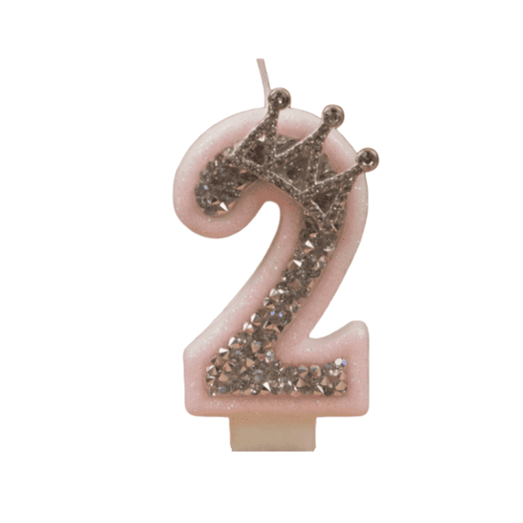 Btomtd Birthday Crown Number Candle 3 Inch Cake Topper Candles for Milestone Party Supplies Celebration Table Decor, 2