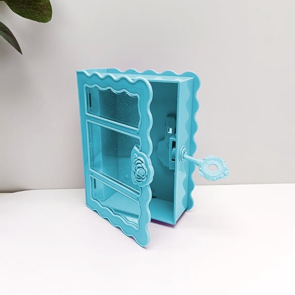 Btomtd Book-Shaped Desktop Ornament Box, Mini Carved Magic Storage Container for Keepsakes, DIY Display Organizer, 4"D x 1.25"W x 5"H (Blue)