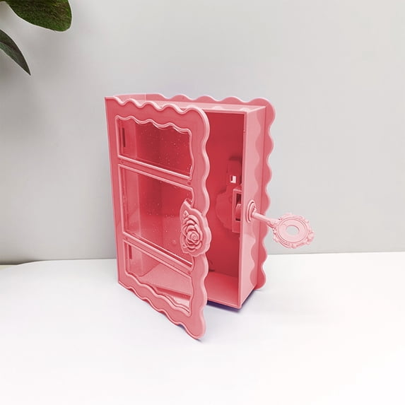 Btomtd Book-Shaped Desktop Ornament Box, Mini Carved Magic Storage Container for Keepsakes, DIY Display Organizer, 4"D x 1.25"W x 5"H (Pink)