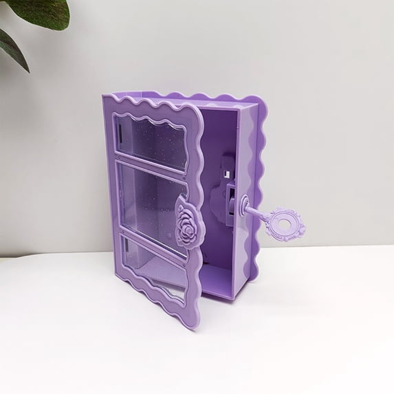 Btomtd Book-Shaped Desktop Ornament Box, Mini Carved Magic Storage Container for Keepsakes, DIY Display Organizer, 4"D x 1.25"W x 5"H (Purple)