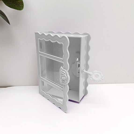 Btomtd Book-Shaped Desktop Ornament Box, Mini Carved Magic Storage Container for Keepsakes, DIY Display Organizer, 4"D x 1.25"W x 5"H (White)