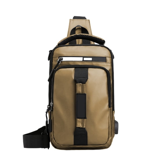 Btomtd Casual Crossbody Bag for Hiking and Camping, Shoulder Bag and Chest Bag for Men and Women, Handbag and Purse with Earphone Hole for Outdoor Trips, Khaki