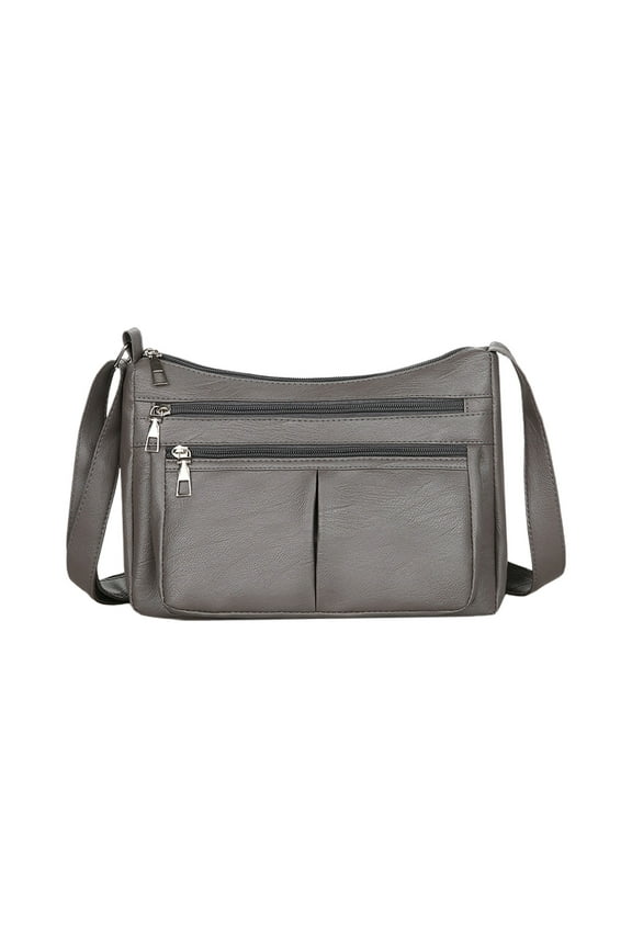 Casual Crossbody Bag with Wide Shoulder Strap, Zipper Shoulder Bag and Purse for Phone and Wallet, Multiple Zipper Pockets Handbag for Secure Organization, Gray