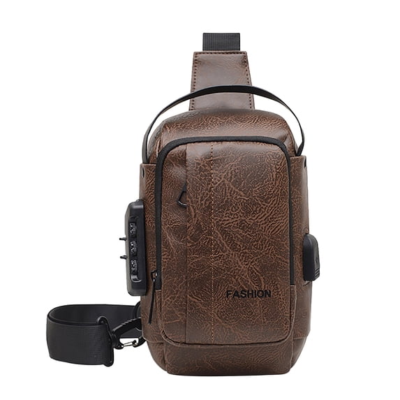Btomtd Casual Men's Motorcycle Chest Bag, Shoulder Backpack with USB Port and Password Lock, Lightweight Anti-Theft Crossbody Bag for Riding and Travel, Brown