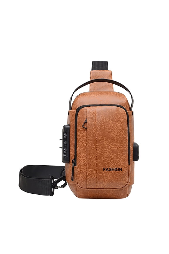 Casual Men's Motorcycle Chest Bag, Shoulder Backpack with USB Port and Password Lock, Lightweight Anti-Theft Crossbody Bag for Riding and Travel, Coffee