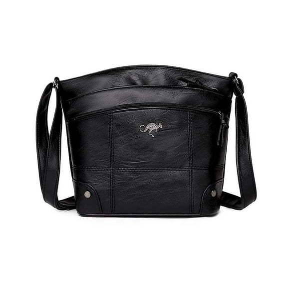 Btomtd Casual Messenger Bag and Crossbody Bag in Soft Leather, Large Capacity Shoulder Bag with Multi Pocket, Leather Handbag and Functional Carry-All, Black