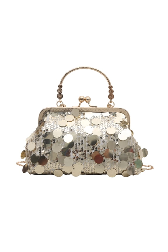 Casual Women's Fashion Handbag with Clip On, Sequin Shoulder Bag and Chain Strap Crossbody Bag, Evening Purses for Party and Daily Use, Gold
