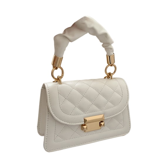 Btomtd Casual Women's Leather Quilted Clutch Handbags with Chain Strap, Convertible Small Crossbody Bag and Shoulder Bag, Check Pattern Purse for Evening, White