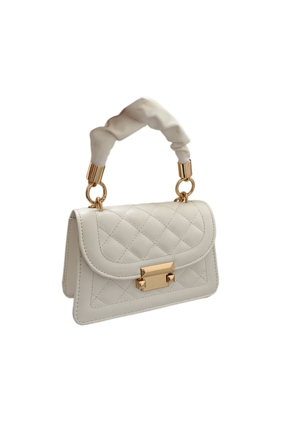 Casual Women's Leather Quilted Clutch Handbags with Chain Strap, Convertible Small Crossbody Bag and Shoulder Bag, Check Pattern Purse for Evening, White