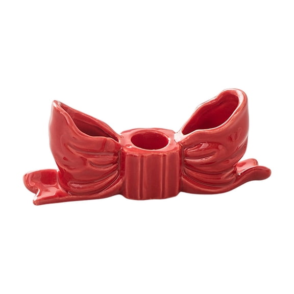 Btomtd Ceramic Candlestick Holders with Christmas Bow Design, Unique Home Decor Ornaments and Scented Candle Stand, Stylish Holiday Candle Holder, 5.6"x1.3"x2.3", Red