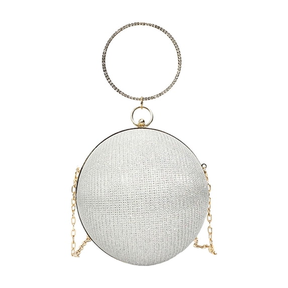 Btomtd Chain Women's Spherical Crossbody Bags, Encrusted Round Evening Handbag, Mini Unique Shoulder Bag and Purse, Silver