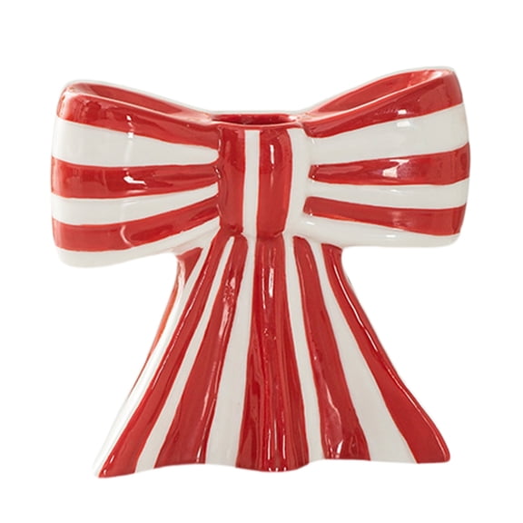 Btomtd Christmas Decorative Candle Holder Base with Bowknot Shape, Festive Tabletop Candlestick Holders, Holiday Season Candle Stand Display, 4.2"x1.5"x4.6", Red