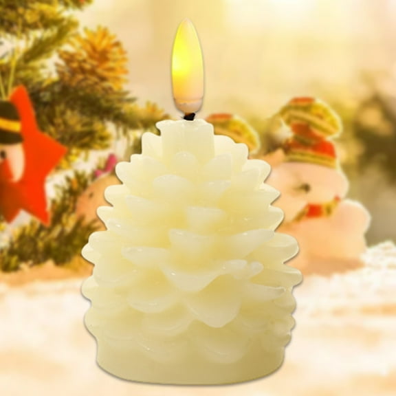 Btomtd Christmas Flickering LED Pine Cone Candle Night Light Battery Powered Flameless Christmas Tree Decorative Light for Birthday Party, Beige