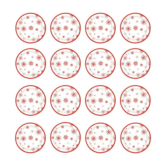 Btomtd Christmas Paper Plates with Snow Designs 16 Pack 7", Winter Themed Disposable Plates for Tableware Sets, Frosty White Paper Playes for Holiday Parties, Red