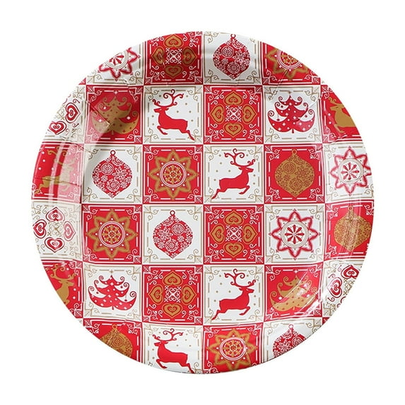 Btomtd Christmas Party Paper Plates 9" with Painted for Holiday Events 10 Count, Disposable Plates with Water Proof and Oil Draining Features, Thickened Sturdy Pulp Tableware, C