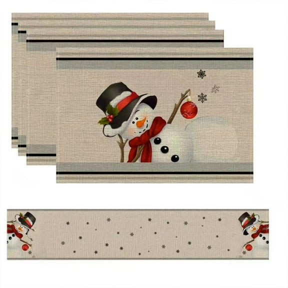 Btomtd Christmas Placemats Set of 4 with Table Flag, Linen Print Table Mat for Party Restaurant, Tableware Insulation Place Mats for Holiday Decoration, 71"x13", J