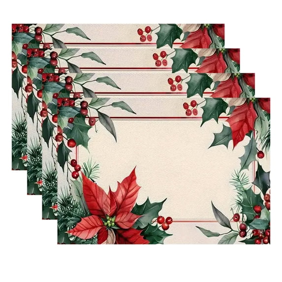 Btomtd Christmas Table Place Mats Set of 4 for Home and Living Room, Holiday Placemats for Dining and Decor, Festive Table Mat Set for Kitchen, 18"x12", D