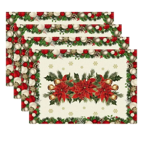 Btomtd Christmas Table Place Mats Set of 4 for Home and Living Room, Holiday Placemats for Dining and Decor, Festive Table Mat Set for Kitchen, 18"x12", A