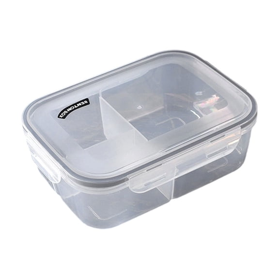 Btomtd Clear Plastic Bento Box, 3 Compartments Divided Lunch Container with Spoon, Plastic Lunch Box with Leakproof Lid, Clear