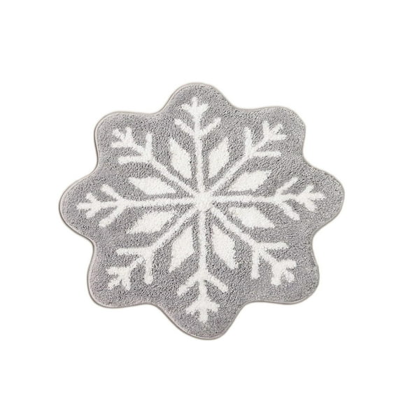 Btomtd Christmas Mat,Gray Christmas Decor Snowflake Bathroom Rug Gray Snowflake Welcome Mat Non Slip Round Shaped Washable Bathtub Rug Bathroom Tub Kitchen Rug Decoration