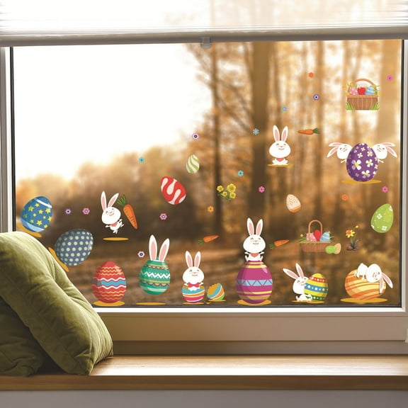 Btomtd Easter Decorations,Easter Bunny,Easter Stickers,Easter Window Clings, 9 Sheets Happy Easter Decorations For Kids Spring Window Clings For Home Office Shop