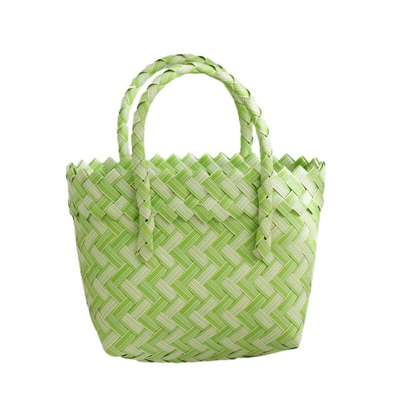Btomtd Colorful Plastic Woven Basket Cabbage Basket, Decorative and Functional Storage Basket, Vibrant Produce Display Basket for Shopping and Picnic, Green