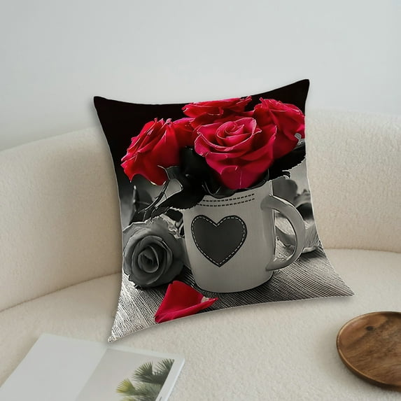 Btomtd Valentine's Day Gift Valentines Day Decorations European Classic Throw Pillow Cover Rose Throw Pillow Cover 18x18 Inch Office Sofa Pillow Cover