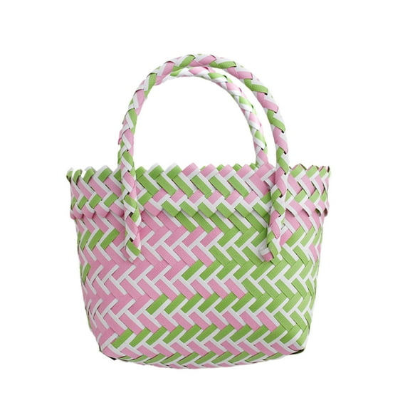 Btomtd Colorful Plastic Woven Basket Cabbage Basket, Decorative and Functional Storage Basket, Vibrant Produce Display Basket for Shopping and Picnic, Red