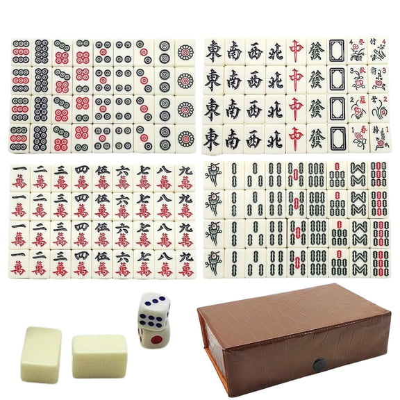 Btomtd Compact Chinese Mahjong Set, 144 0.8" Tiles & 2 Dices, Portable Case, for Gatherings, Travel Mini Mahjong Tile Set (Beige)