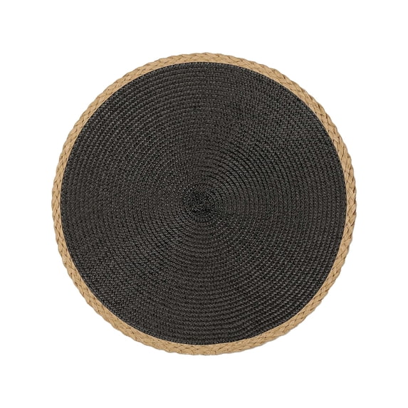 Btomtd Concise Style Woven Placemats Round for Dining and Restaurant, Decorative Bowl Place Mats with Non Slip Base, Heat Resistance Table Mat for Kitchen, 15", Black