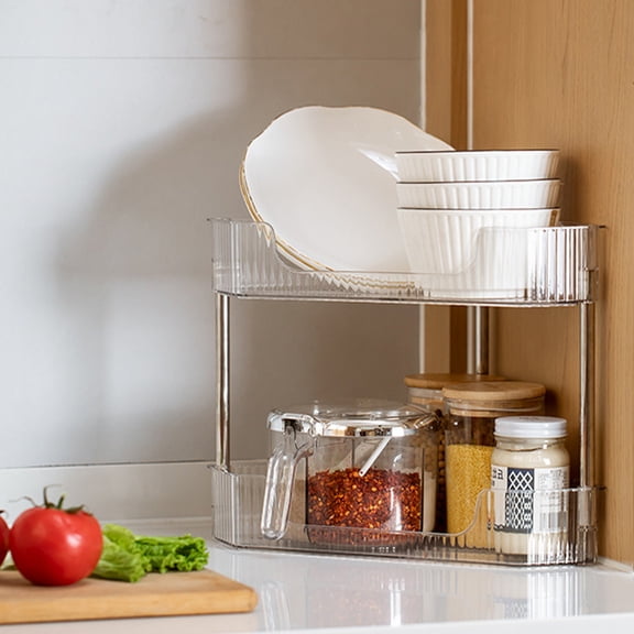 Btomtd Corner Triangular Spice Shelf for Kitchen, Multi Layer Wall Mounted Storage Rack, Hole-Free Countertop Hanging Organizer 10"W x 10"D x 10"H, 2-Tier, Clear