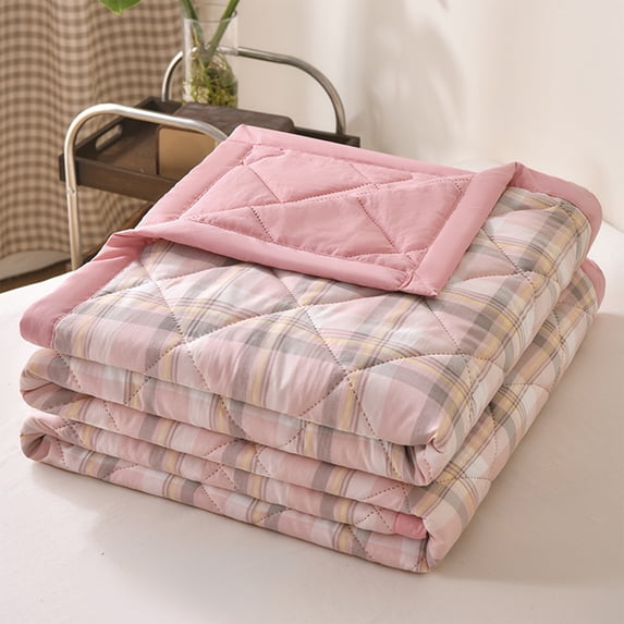 Btomtd Cotton Summer Quilt, Classic Grid-Pattern Air Conditioning Cooling Blanket, Embossed Lightweight Comforter for Home & Dorm Daily Use, 39" x 59" (Multicolor #01)