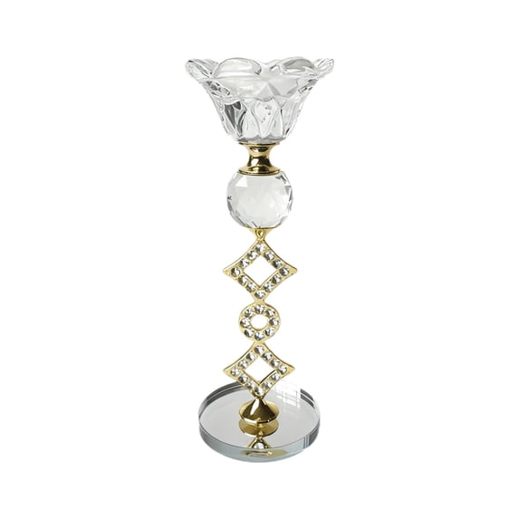 Btomtd Crystal Glass Candle Holder with Flower, Christmas Centerpiece for Dining Table and Mantle, Festive Home Decor and Wedding Candlestick Holders, 2.4"x2.4"x5.5", Gold