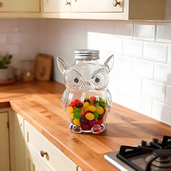 Btomtd Cute Animals-Shaped Airtight Candy Jar, Small Large Pet Canister for Coffee Pods Snacks and Kitchen Counter Storage (Owl)