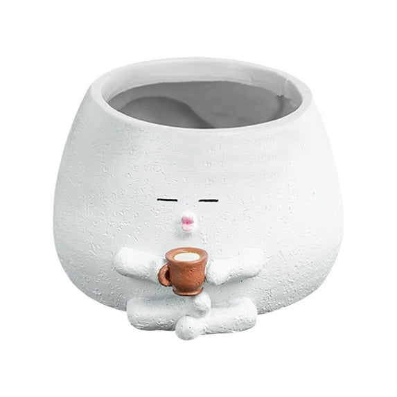 Btomtd Cute Pouting Face Flower Pot with Drainage Holes, Coffee Mug Shaped Planter for Succulents, Unique Gift Idea and Desktop Plant Pots, White