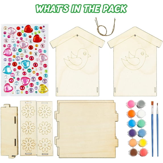 Btomtd DIY Wooden Paint Print Bird Feeder Kit, Arts and Crafts Bird Feeder for Outdoor Garden, Hanging Bird Feeders for Personalization, Multicolor