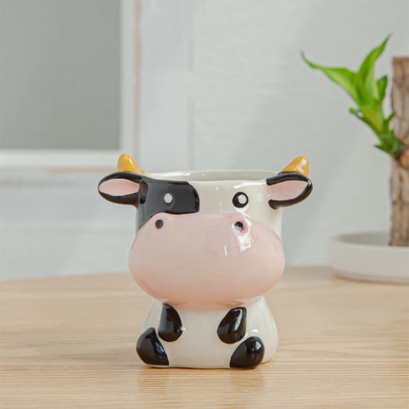 Btomtd Dairy Cow Shape Ceramic Plant Pots for Succulents and Cactus, Potted Planting Containers for Bonsai, Small Flower Pots and Planters, Multicolor