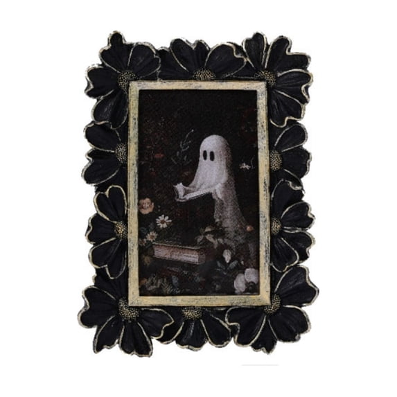 Btomtd Daisy Carved Picture Frame, 6.5" x 8.6" Gold Trim Resin Picture Frames, Home Decor Ornament for Bedroom and Prop Display, Black