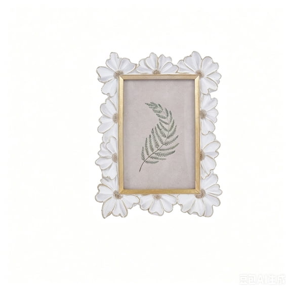 Btomtd Daisy Carved Picture Frame, 6.5" x 8.6" Gold Trim Resin Picture Frames, Home Decor Ornament for Bedroom and Prop Display, White