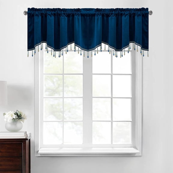 Btomtd Decorative Fringed Valance Curtains for Household Decor Window Valances with Rod Pocket Valances for Windows for Easy Installation in Any Room - 51.96"x17.71", Blue