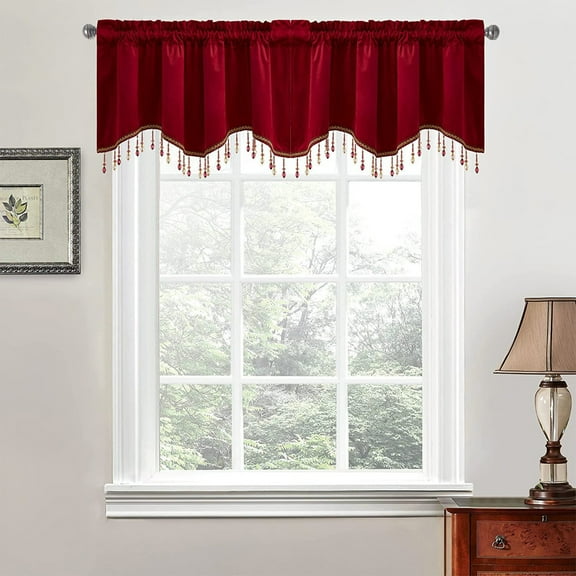 Btomtd Decorative Fringed Valance Curtains for Household Decor Window Valances with Rod Pocket Valances for Windows for Easy Installation in Any Room - 51.96"x17.71", Red