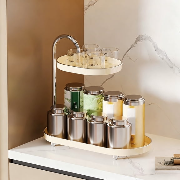 Btomtd Desktop Cosmetics Storage Rack and Organizer, Bathroom Countertop and Living Room Storage Shelves, Vanity Organizing Shelf for Makeup and Toiletries 12"W x 6"D x 12"H, Silver-Plated, White