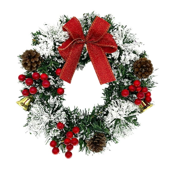 Btomtd Diameter 8" Christmas Flower Wreath Rattan Door Wall Hanging With Bow Red Fruit Garland and Berries Christmas Decorations, S