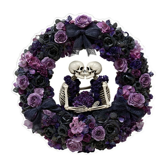 Btomtd Diameter 8" Pumpkin Skull Wreath Halloween Decor Acrylic Round Disk Hanging Ornament with Garland for Front Door Window, B