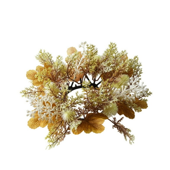 Btomtd Diameter 25cm Candle Ring Wreath Centerpiece Fall Table Decor for Thanksgiving Christmas Halloween Garland, Gold