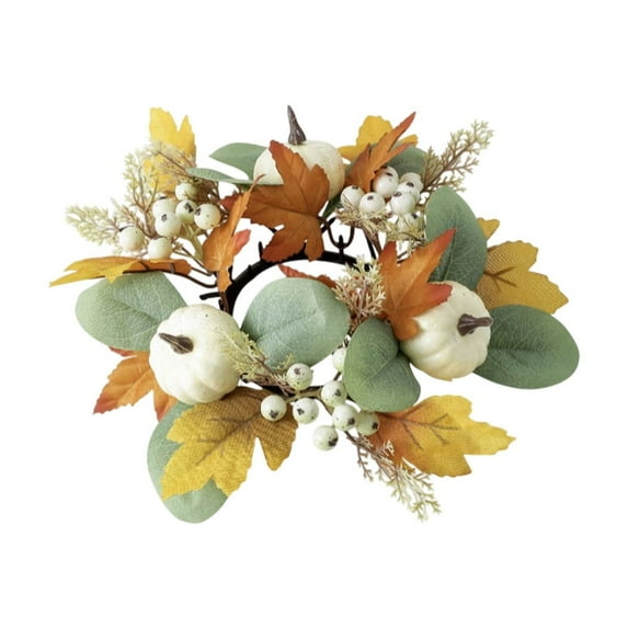 Btomtd Diameter 25cm Pumpkin Maple Leaf Berry Wreath Candle Holders Thanksgiving Halloween Table Decor with Scented Garland, A