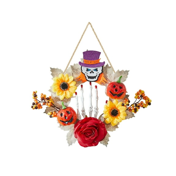 Btomtd Diameter 30cm Pumpkin Leaf Autumn Wreath Garland Harvest Festival Wall Hanging Indoor Outdoor Halloween Thanksgiving Party Decor, A